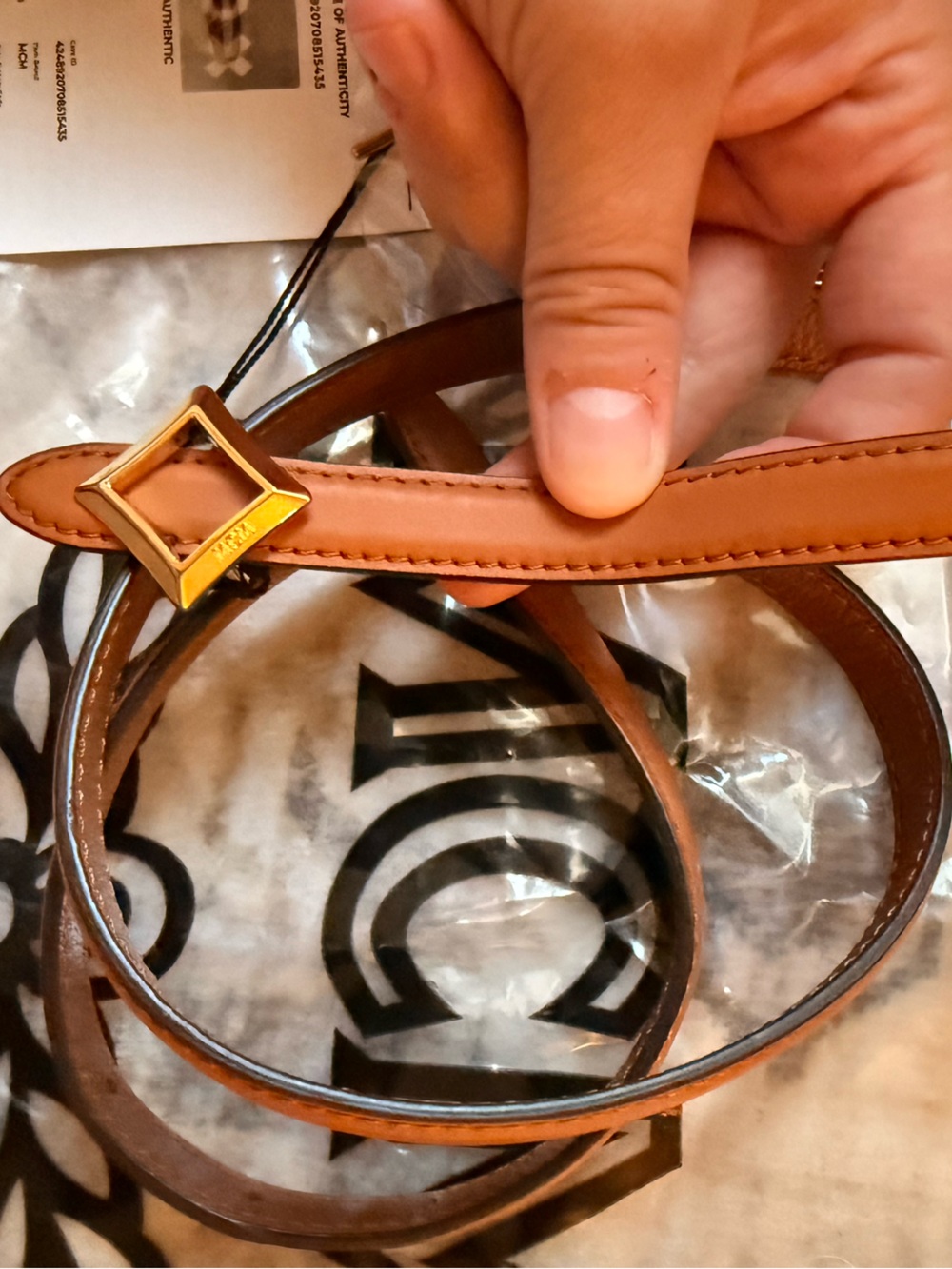 MCM Belt with Gold Buckle